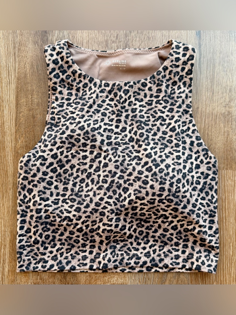🆕 AERIE OFFLINE | Real Me XTRA High Neck Sports Bra Crop Top | Leopard Print 🐆